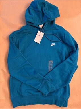 Nike Teal Blue Pullover Hoodie with White Swoosh